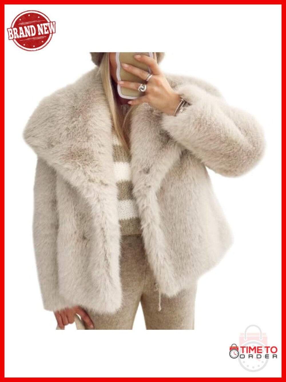 Womens Faux Fur Coat Winter Warm Fluffy Fur Jacket Lapel Collar Snap Button